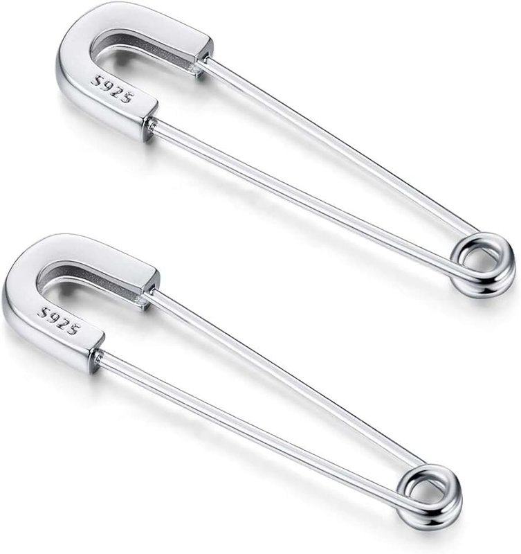 CHIC & ARTSY 925 Sterling Silver Safety Pin Earrings Punk Style Paperclip Earrings Unisex - Solidarity Peace