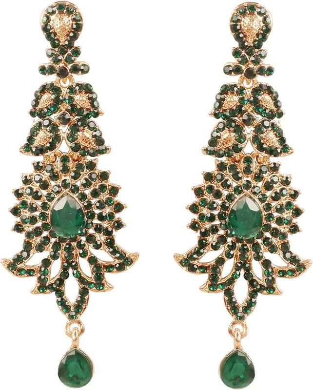 Touchstone Indian Bollywood paisley Rhinestone designer bridal jewelry earrings for women in antique gold tone