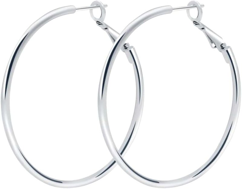 Rugewelry 925 Sterling Silver Hoop Earrings,18K White Gold Plated Polished Rounded Hoop Earrings For Women Girls,Gift Box Packaging