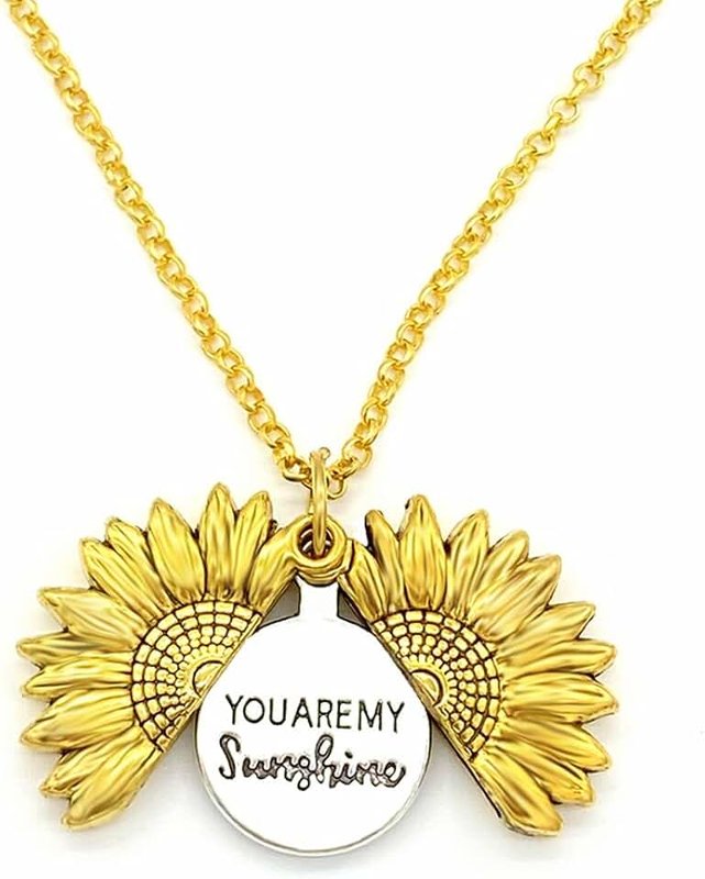 FOCUSIN Sunflower Necklace for Women Girls You are My Sunshine Necklace Sunflower Locket Jewelry Pendant Chain Gifts