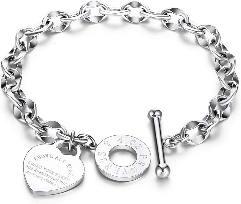 Kelistom 316L Stainless Steel Love Heart Charm Bracelet for Women Teen Girls Romantic Gift Silver/Rose/18k Gold Plated OT Clasp Bracelets