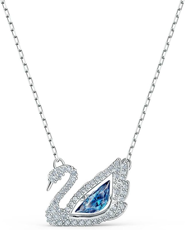 Swarovski Dancing Swan Necklace Jewelry Collection, Rhodium Finish, Blue Crystals, Clear Crystals
