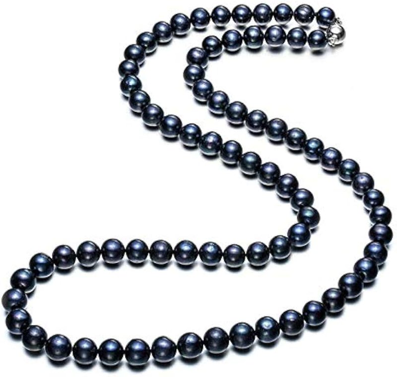 Treasure Bay Elegant AA Grade 8-9mm Natural Black Freshwater Pearl Necklace for Women, Ladies and Girls Presented in A Beautiful Jewellery Gift Box