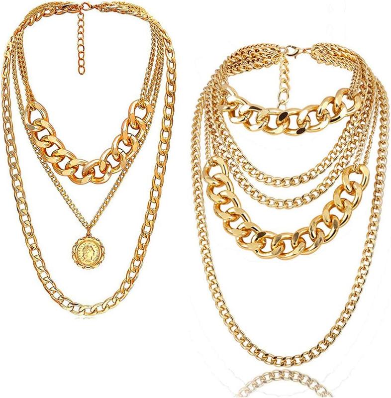CIBIRICH Chunky Necklaces for women Punk Chain Multilayer Statement Collar Necklace Gold