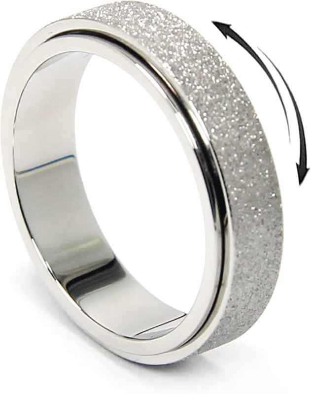 OreilleStar Titanium Stainless Steel Anxiety Ring for Women Men Fidget Spinner Ring, Size 6-12, Width 6MM, 5-Color: Rose Gold-Rainbow-Silver-Black-Blue ClimatePartner certified