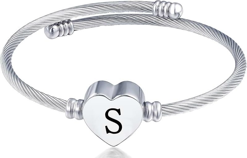 MUERDOU Initial Bracelet for Women Girls Alphabet 27 Letters Bracelet Heart Cable Charm Bracelets