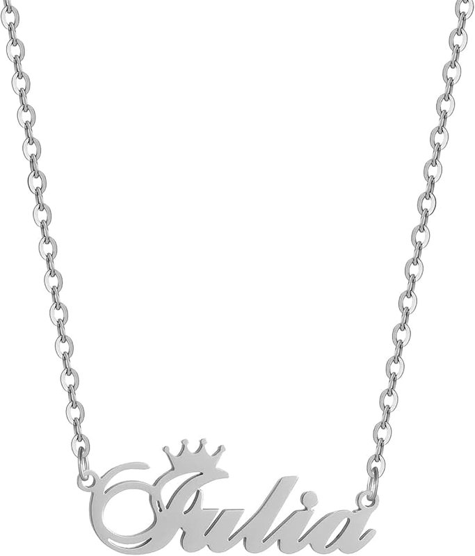 SKQIR Custom Silver Name Necklace Personalized for Women, Customized Chains Name Pendants Necklaces Personalized Name Necklace with Crown for Women Girl Gift