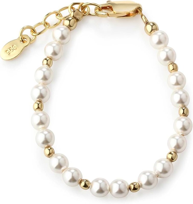 Cherished Moments Children's 14K Gold-plated over Sterling Silver Bracelet with White Cultured Pearls for Babies, Infants, Toddlers, and Girls