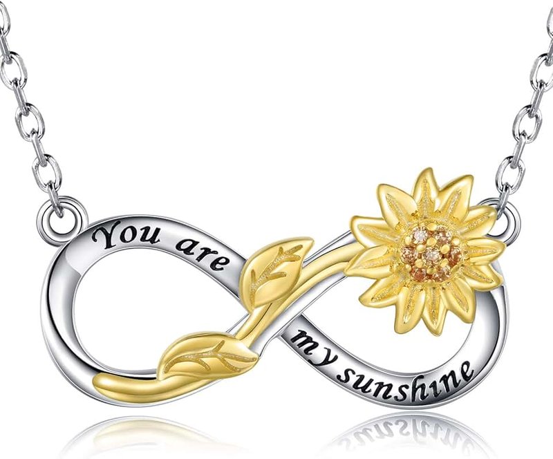 APOTIE You are My Sunshine Sunflower Necklace Bracelet - 925 Sterling Silver Infinity Adjustable Jewelry Daughter Mother Gift for Women Girls