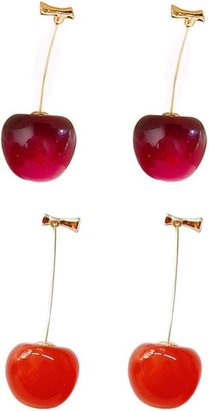 ONEYIM 3D Red Cherry Drop Earrings Cute Fruit Gold Dangle Earrings Charm Jewelry Gift Earrings for Women Girls (2 Pack-Small)