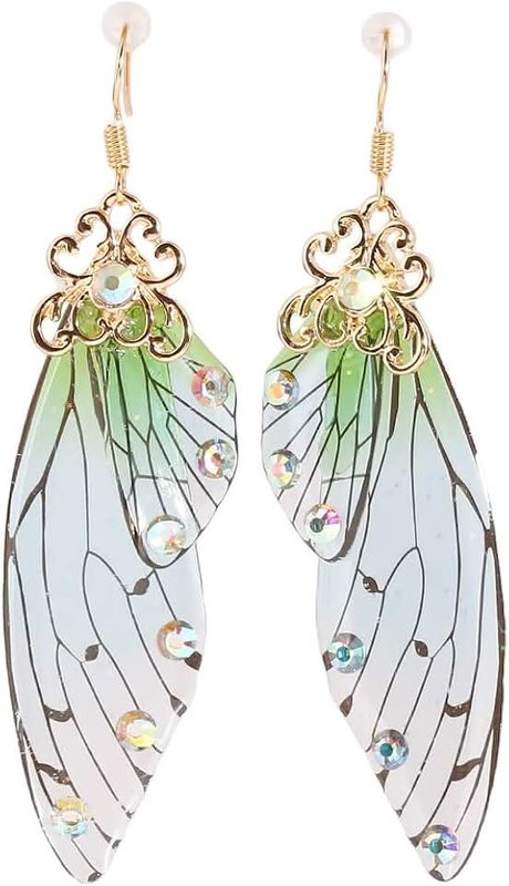 HELPFLOWER CH Handmade Fairy Simulation Butterfly Wing Earrings Foil Rhinestone Earring Romantic Jewelry