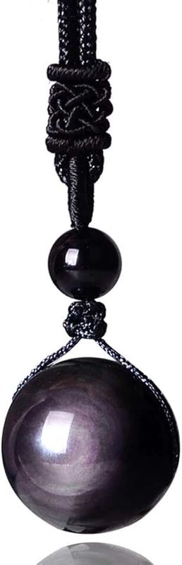 eMeition eMeition Obsidian Necklace, Rainbow Obsidian Necklace Men Women Couple Black Real Raw Natural Stone Pendant Talisman 14mm/16mm/18mm/20mm with Lucky Rope