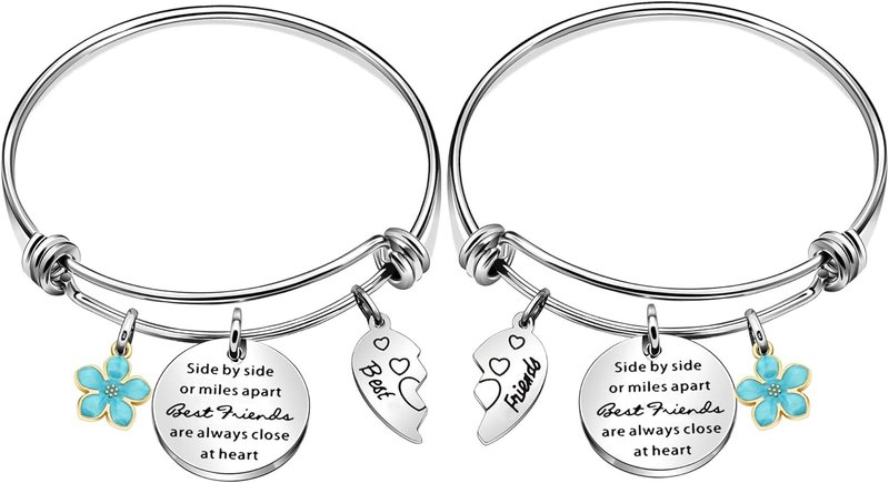 Maxforever 2Pcs Friendship Gifts Best Friends Forever Charm Bangle Bracelet, Birthday Anniversary Christmas Gifts for Bestie