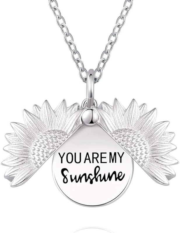 Jinlou You are My Sunshine Stamped Sunflower necklace Locket 925 Sterling Silver Pendant Necklace for Women Teen