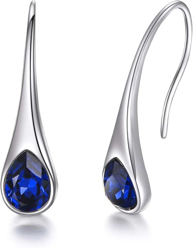 AOBOCO 925 Sterling Silver Small Pear-Shaped Modern Style Hook Earrings for Women with Crystals from Austria
