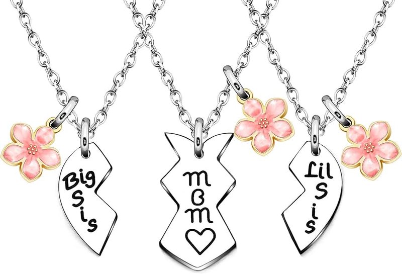 Maxforever 3Pcs Mother Daughter ,Mom Big / Lil Sis Pendant Necklaces Birthday Mother's Day Chirstmas Gifts