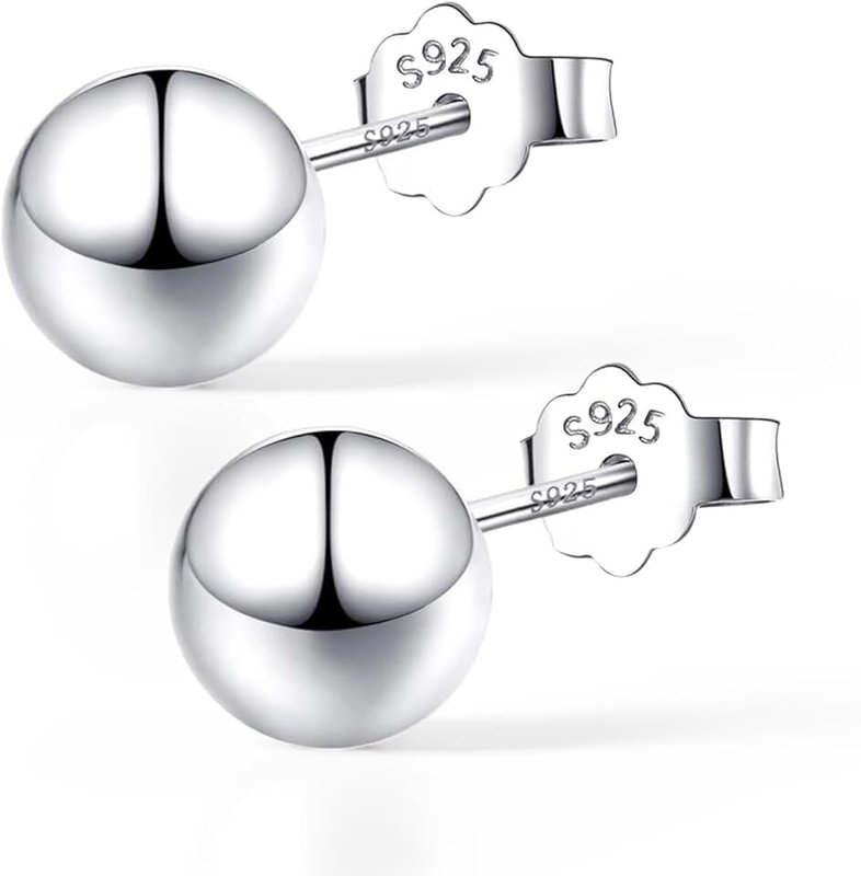 EVERU 925 Sterling Silver Ball Stud Earrings Available in 3mm-10mm Bead Studs Hypoallergenic Jewelry