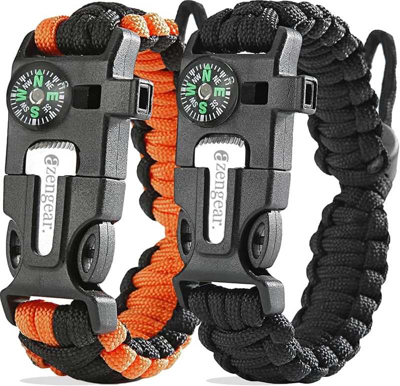 aZengear Paracord Survival Bracelet, Fire Starter Made of Flint and Steel, Whistle and Compass, Adjustable Strap Size for Camping, Bushcraft and Emergency Equipment ClimatePartner certified