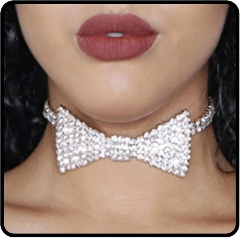 Sethain Boho Rhinestone Choker Necklace Silver Crystal bowknot Necklaces Party Jewelry Accessories for Women and Girls, 10 cm x 2 cm x 1 cm, Zinc, Cubic Zirconia