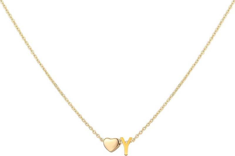 Glimmerst Initial Heart Necklace,18K Gold Plated Stainless Steel Tiny Heart Letter Necklace Personalized Monogram Name Necklace for Women