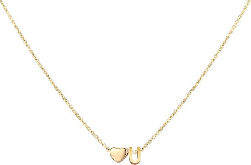 Glimmerst Glimmerst Initial Heart Necklace,18K Gold Plated Stainless Steel Tiny Heart Letter Necklace Personalized Monogram Name Necklace for Women