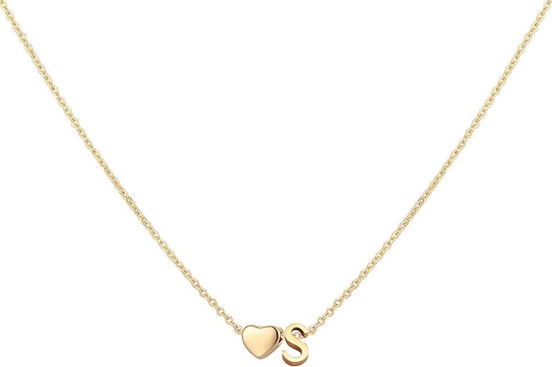 Glimmerst Initial Heart Necklace,18K Gold Plated Stainless Steel Tiny Heart Letter Necklace Personalized Monogram Name Necklace for Women