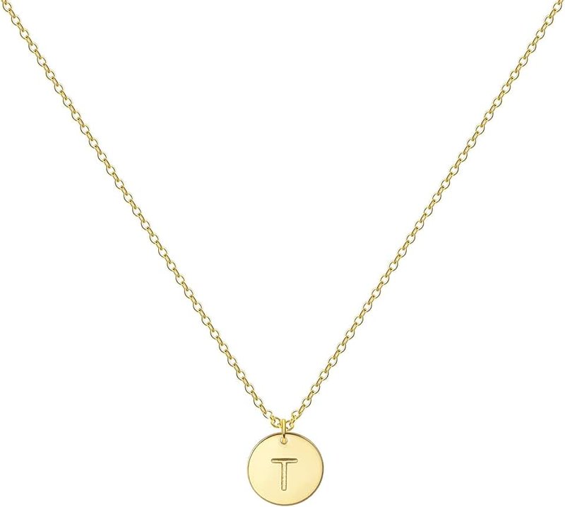 Glimmerst Personalized Initial Necklace 18K Gold Plated Stainless Steel Coin Pendant Letter Necklace Memorable Monogram Name Necklace for Women Girls