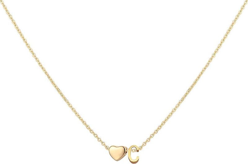 Glimmerst Initial Heart Necklace,18K Gold Plated Stainless Steel Tiny Heart Letter Necklace Personalized Monogram Name Necklace for Women