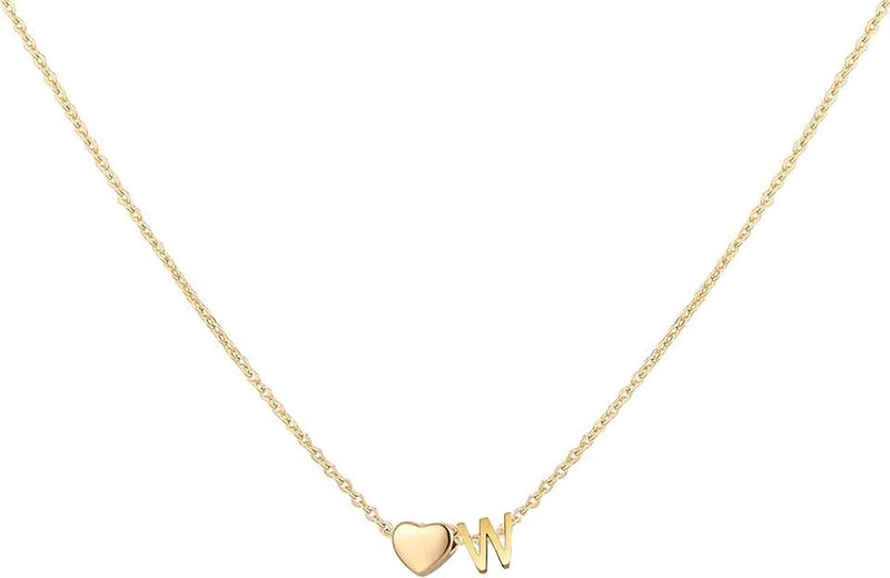 Glimmerst Glimmerst Initial Heart Necklace,18K Gold Plated Stainless Steel Tiny Heart Letter Necklace Personalized Monogram Name Necklace for Women