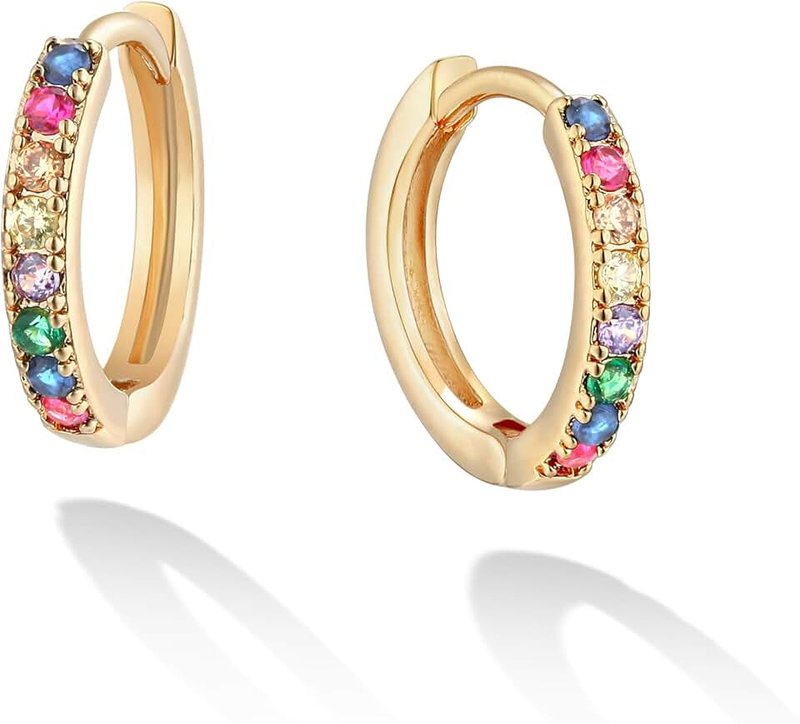 VACRONA Gold Hoop Earrings Huggie for Women Cubic Zirconia 14k Gold Plated Small Huggie Hoops Earrings Hypoallergenic Jewelry Gifts