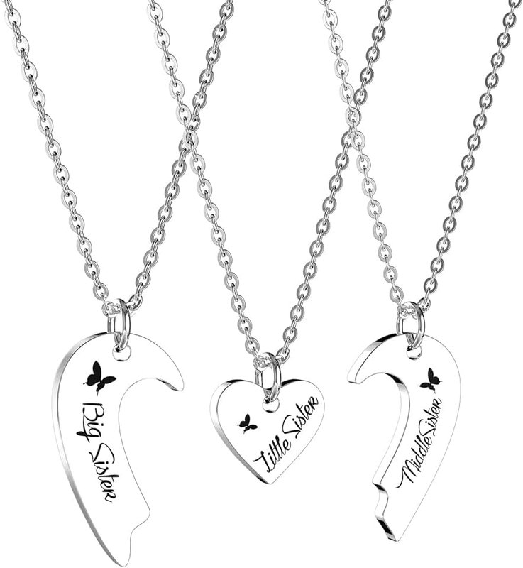 HOFOYA 3 Piece Suit Family Set Silver Love Heart Necklace Set for Sisters