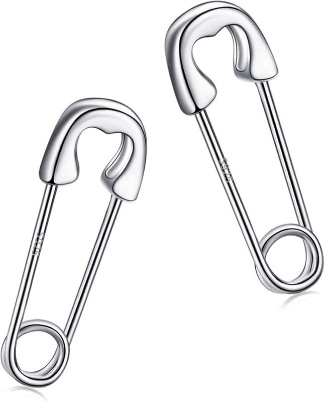 CHIC & ARTSY 925 Sterling Silver Safety Pin Earrings Punk Style Paperclip Earrings Unisex - Solidarity Peace
