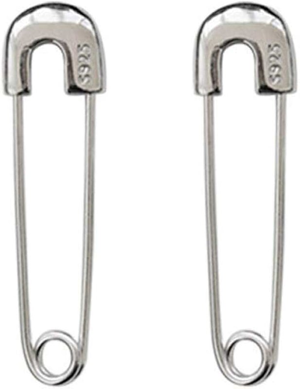 niumanery niumanery Punk Sterling Silver Safety Pin Stud Earrings Ear Threader Studs Jewelry Unisex Silver, Sterling Silver