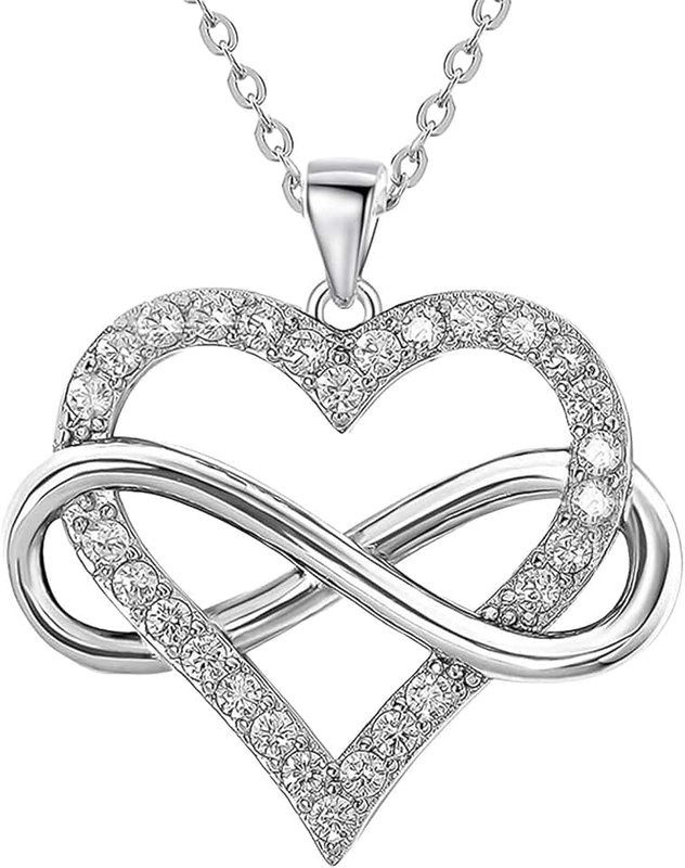 JES & JANI Infinity Heart Necklace for Women, Love Heart Pendant with Cubic Zirconia and Infinity Necklace for Girlfriend, 16" Chain with 2" Extender, Silver Plated, No Gemstone