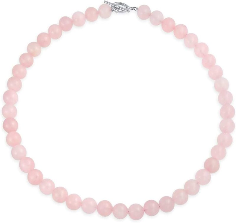 Bling Jewelry Plain Simple Classic Western Jewelry Pale Pink Rose Quartz Round 10MM Bead Strand Collarbone Necklace For Women Silver Plated Clasp 17 Inch
