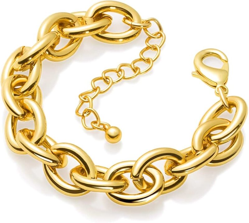 LANE WOODS Gold Bracelets for Women 14k Gold Plated Chunky Thick Large Link Chain Bracelet