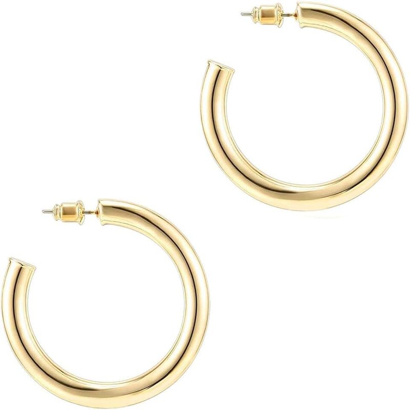 PAVOI 14K Gold Colored Lightweight Chunky Open Hoops | Gold Hoop Earrings for Women