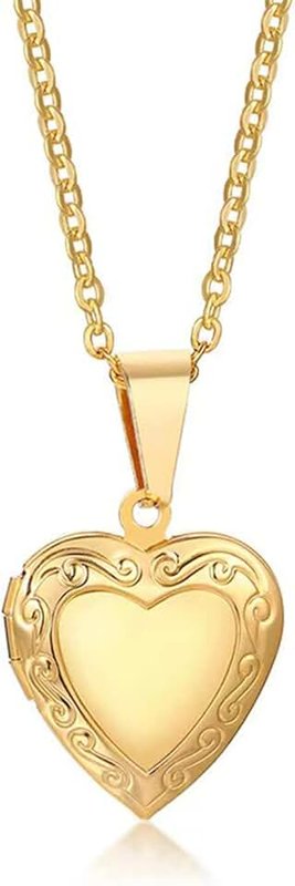 KliSa Valentines Heart Locket Pendant Necklace 24K Gold Color Romantic Fancy Heart Jewelry For Women, Environmental friendly brass