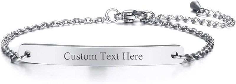 JewelryWe Customized Bracelet Personalized Engraving Bracelets Friendship Bridesmaid Jewelry Stainless Steel Thin Bar Bracelets