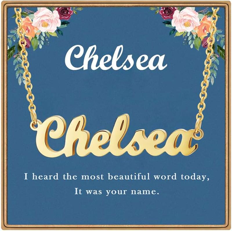 Ldurian Name Necklace Customized,18K Gold Plated Chain with Name, Personalized Jewelry Gift for Susan（with Personalized Gift Card）