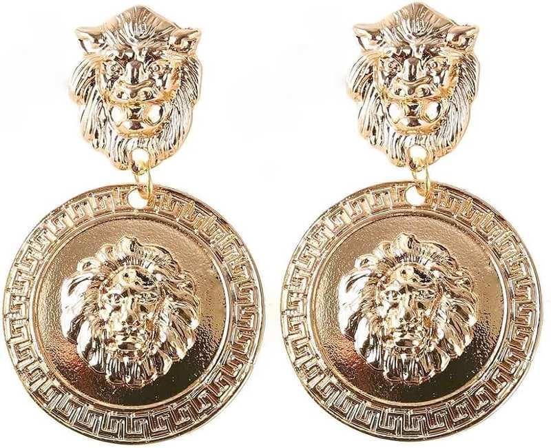 RELOVET RELOVET Lion Head Earrings Vintage Statement Golden Coin Women Fashion