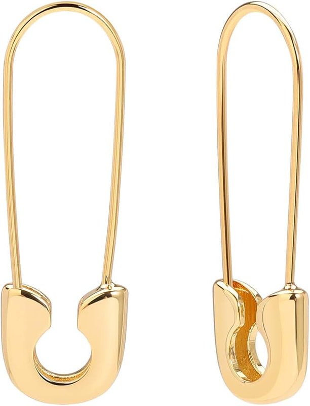 Sannyra Safety Pin Earrings for Women, Cubic Zirconia Paper Clip Huggie Earrings, 14k Gold Plated Safety Pin Jewelry for Teen Girls