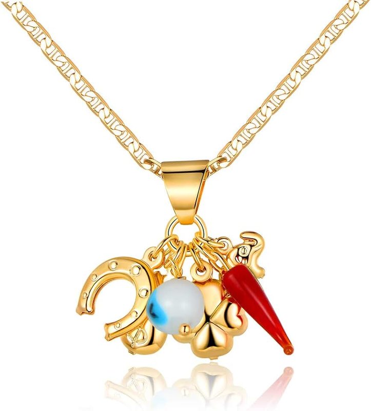 Barzel 18K Gold Plated Flat Mariner/Marina 060 3MM Chain Necklace with Fun Charms Pendant