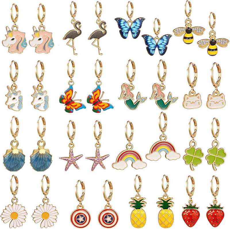 AIDSOTOU Girls Hypoallergenic Huggie Hoop Earrings with Charm Cute Small Dangle Hoop Earrings Set (9-20 Pairs)