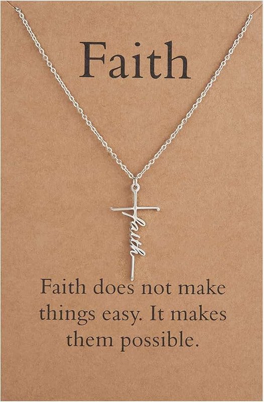 Lcherry Faith Cross Necklace for Women: Stainless Steel, No Gemstone