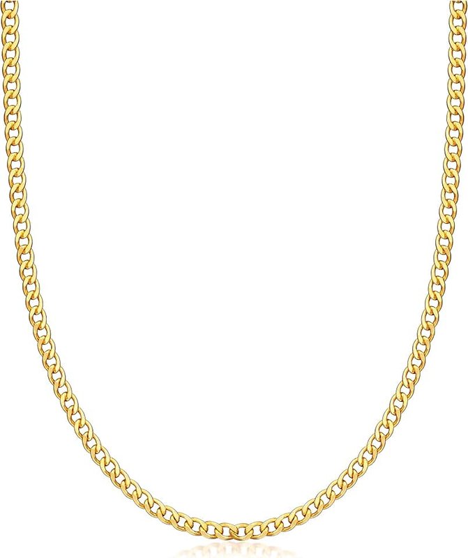 Barzel Womens Gold Chain Necklace | Barzel 18K Gold Plated Curb / Cuban Link Gold Chain Necklace 2MM, 3MM, 4MM, 5MM For Women or Men - Made In Brazil