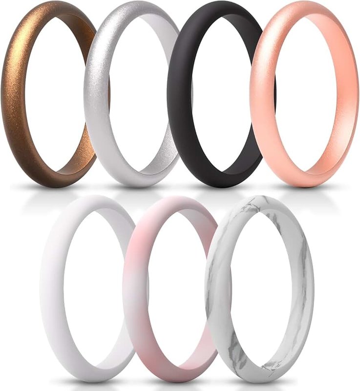 ThunderFit Women's Thin and Stackable Silicone Rings Wedding Bands - 7 Pack & Singles 2.5mm Width - 2mm Thick