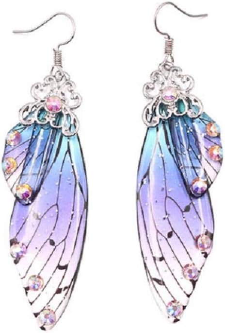 Fuqimanman2020 Multicolored Butterfly Wing Hook Earrings Elegant Acrylic Insect Drop Earrings Crystal Dragonfly Wing Earrings for Women Girls Jewelry