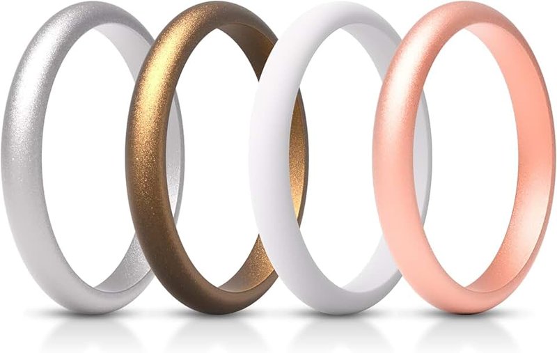 ThunderFit Women's Thin and Stackable 4 Pack Silicone Rings Wedding Bands 2.5mm Width - 2mm Thick