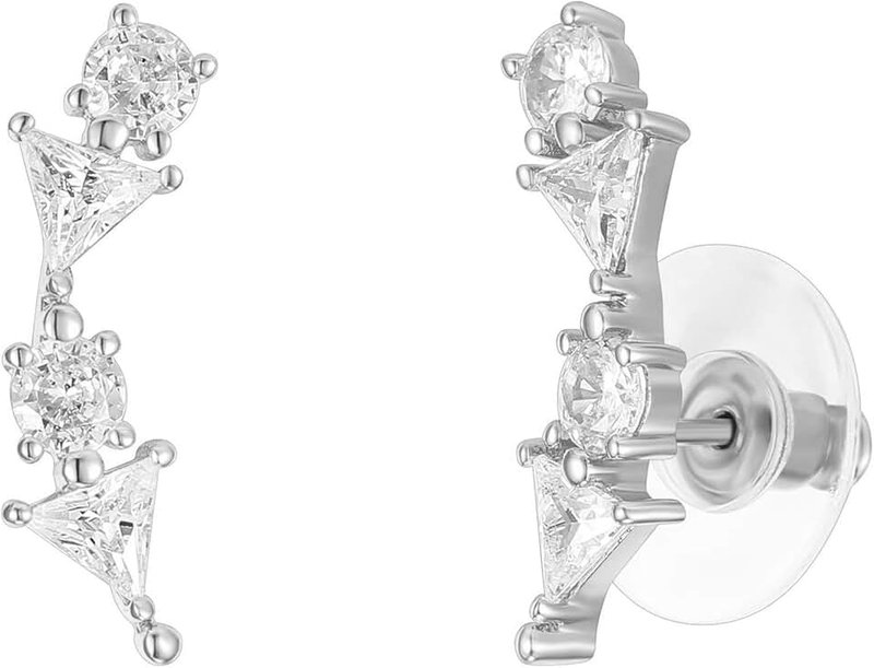 PAVOI 14K Gold Plated Sterling Silver Post Mini Constellation Cubic Zirconia Ear Crawler Earrings - Tiny Faux Diamond Sterling Silver Post Ear Climber Fashion Earrings for Women or Girls